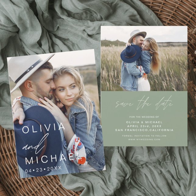 Sage Grönt Typography Save the Date Photo Spara Datumet (Skapare uppladdad)