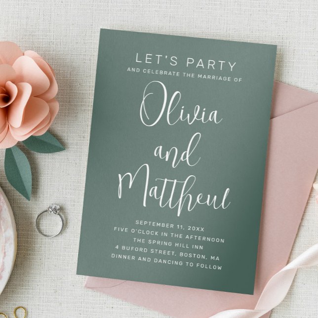 Sage grönt typography script bröllop + QR-informat Inbjudningar (Skapare uppladdad)
