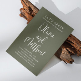 Sage grönt typography script bröllop + QR-informat Inbjudningar