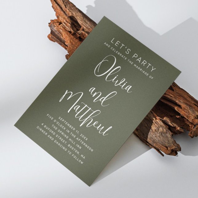 Sage grönt typography script bröllop + QR-informat Inbjudningar (Skapare uppladdad)