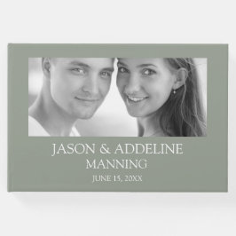 Sage Grönt valfri Photo Black White Bröllop Gästböcker