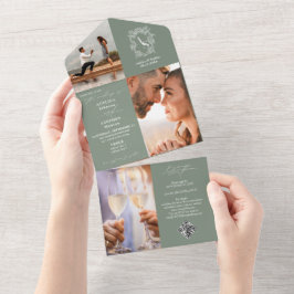 Sage Grönt Vapensköld Monogram 3 Photo QR Code Brö