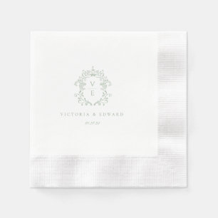 Sage Grönt Vapensköld Monogram Bröllop Pappersservett