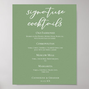Sage Grönt Vår bröllop Namnteckning Cocktails Menu Poster