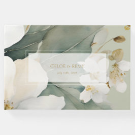 Sage Grönt Vattenfärgsblomma och flytande Bröllop Gästböcker