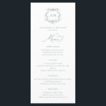 Sage Grönt Victorian Baroque Blommigt Vapensköld B Meny<br><div class="desc">Denna elegant Sage Grönt Victorian Baroque Blommigt Vapensköld Bröllop Menu-kort har en tidlös vapensköld i stil botaniskt monogram i vintage som bildas av vinstockar av löv och blommigt accents.</div>
