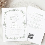 Sage Grönt Victorian Fransk QR Code Bröllop Inbjudningar<br><div class="desc">Transportera dina gäster till en elegans och romantik med vår Viktorianska Vintage Fransk Blue Blommigt Bröllop-inbjudan. Inspirerad av den vanvorianska tidsåldern och försedd med delikat blått Fransk blommigtar, utstrålar den här inbjudan att vara sofistikerad. Den invecklade detaljrikedomen, den invecklade utformningen av blommigten och den vintage-inspirerade typografin skapar en känsla av...</div>