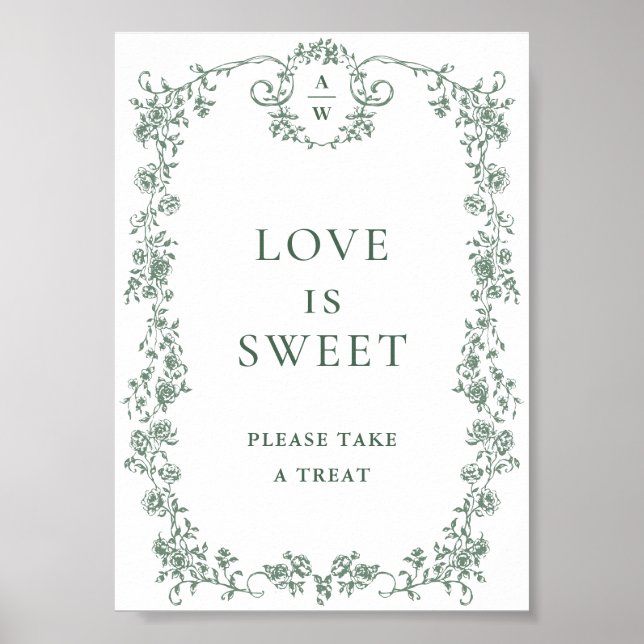Sage Grönt Victorian Ornate Blommigt Kärlek är Swe Poster (Framsidan)