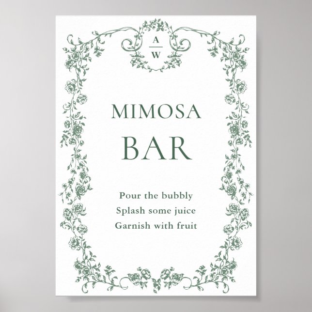Sage Grönt Victorian Ornate Blommigt Mimosa Pub Si Poster (Framsidan)