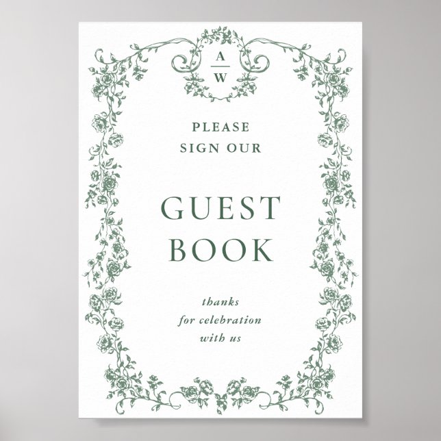 Sage Grönt Victorian Ornate Grace Guestbook-tecken Poster (Framsidan)