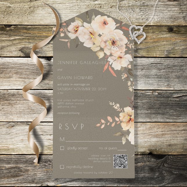 Sage Grönt Vintage Cream Blommigt QR-kod (Skapare uppladdad)