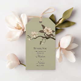 Sage Grönt Vintage Magnolia Bröllop Tack Presentetikett