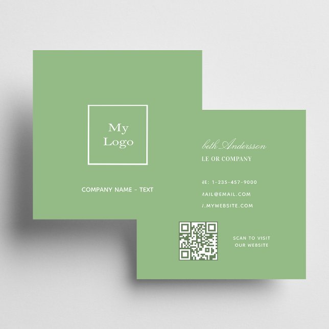 Sage grönt vit logotyp QR-kod Fyrkantigt Visitkort (Skapare uppladdad)