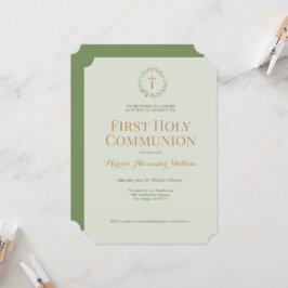 Sage Grönt Wandeand Kor Boy First heliga communion Inbjudningar