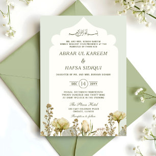 Sage Grönt Watercolor Blommigt Islamic Bröllop Inbjudningar