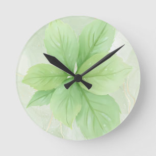 Sage Grönt Watercolor Botanical Minimalist Boho Rund Klocka
