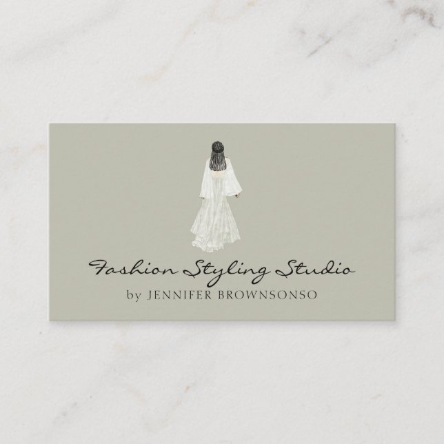 Sage Grönt Watercolor Bride Dress Bröllopsfixaren Visitkort (Framsida)