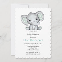 Sage Grönt Watercolor Elephant Baby Shower
