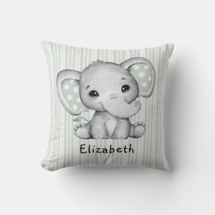 Sage Grönt Watercolor Elephant Neutralt Baby Showe Kudde