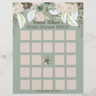 Sage Grönt Watercolor Möhippa Bingo Reklamblad