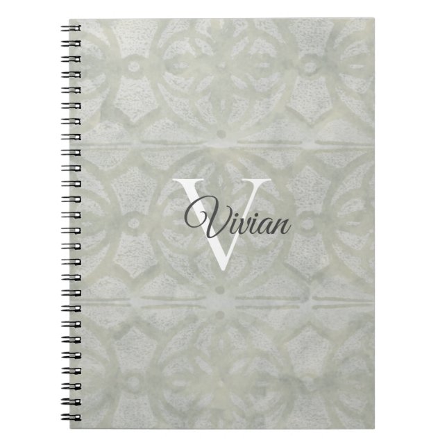 Sage Grönt Watercolor Monogram Namn Anteckningsbok (Framsidan)