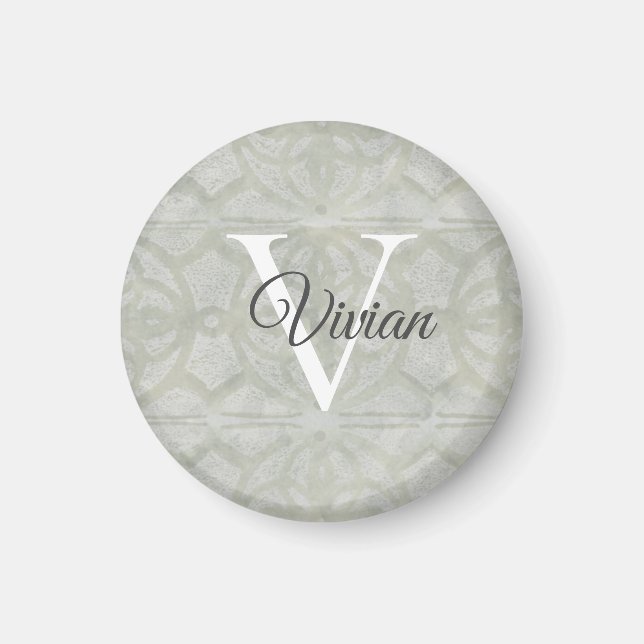 Sage Grönt Watercolor Monogram Namn Magnet (Framsidan)