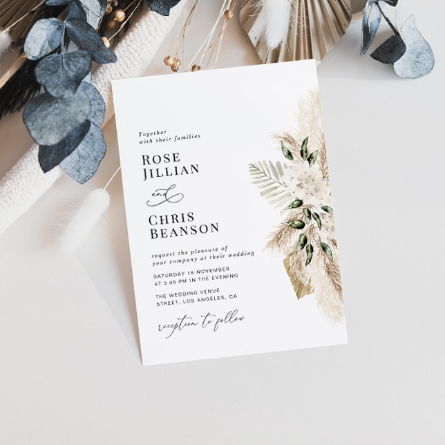 Sage Grönt Watercolor Pampas Blommigt Bröllop Inbjudningar (Skapare uppladdad)