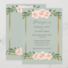Sage Grönt Watercolor Romantic Blommigt Bröllop Inbjudningar