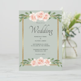 Sage Grönt Watercolor Romantic Blommigt Bröllop Inbjudningar