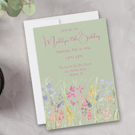Sage Grönt Watercolor Wildblomma Birthday Inbjudningar