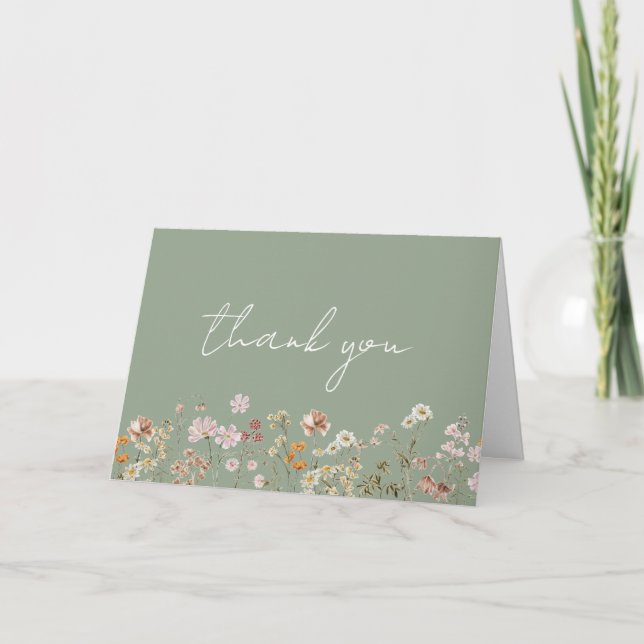 Sage Grönt Whimsical Wildblomma Möhippa Tack Kort (Framsida)