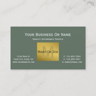 Sage Grönt White & A Touch of Luxury Guld Monogram Visitkort