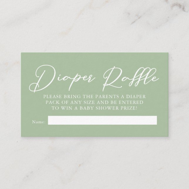 Sage Grönt White Baby Shower Diaper Raffle Tilläggskort (Framsida)