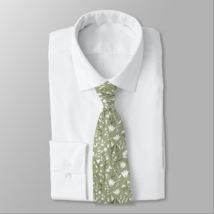 Sage Grönt White Blommigt Bröllop Groomsman Groom Slips