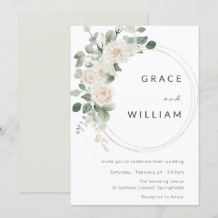 Sage Grönt White Blommigt Modern Bröllop Inbjudningar