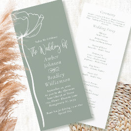 Sage Grönt White Blommigt Modern Minimal Bröllop Program