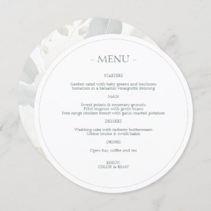 Sage Grönt & White Blommigt Watercolor Bröllop Meny