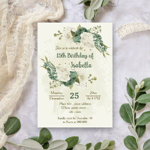 Sage grönt white blommor botaniska födelsedag inbjudningar