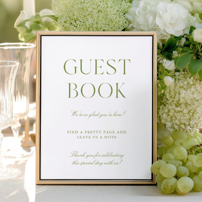 Sage Grönt & White Bröllop Guest Bok Sign (Sage Green & White Wedding Guest Book Sign)