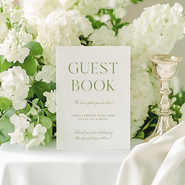 Sage Grönt & White Bröllop Guest Bok Sign Inbjudningar (Sage Green & White Wedding Guest Book Sign)