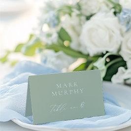 Sage Grönt & White Calligraphy Bröllop Place Card Bordsnummer