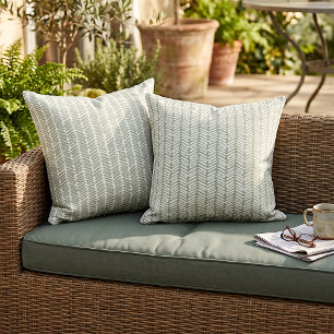Sage Grönt White Chevron Rand på Reversible Kudde