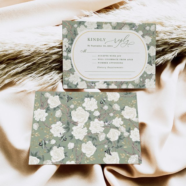 Sage Grönt White Chinoiserie Blommigt Bröllop OSA Kort (Skapare uppladdad)