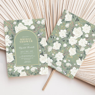 Sage Grönt White Chinoiserie Blommigt Möhippa Inbjudningar