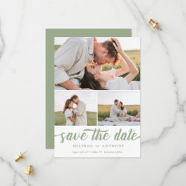 Sage Grönt White Elegant Fold Script Photo Collage Spara Datumet