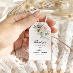 Sage Grönt & White Flowers Bröllop Gift Märkre Presentetikett