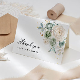 Sage Grönt & White Flowers Bröllop - tack för ditt Kort