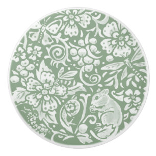 Sage Grönt White Garden Animals Blommigt Patte Knopp