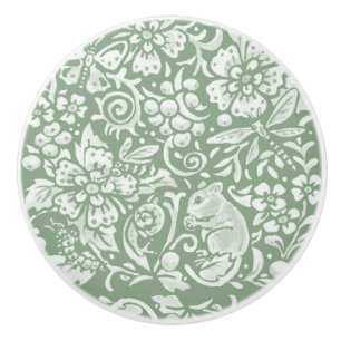 Sage Grönt White Garden Animals Blommigt Patte Knopp