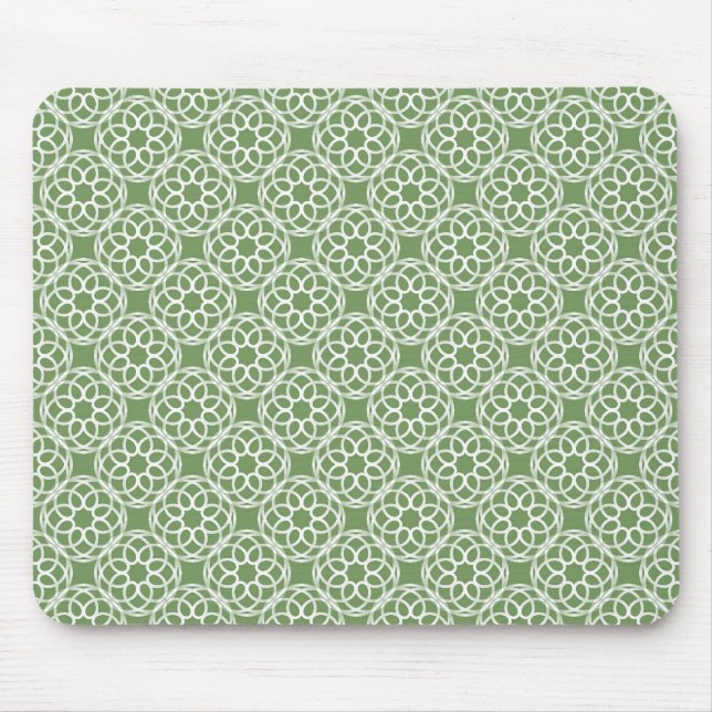 Sage Grönt White Geometric Seamless Mönster Musmatta (Framsidan)
